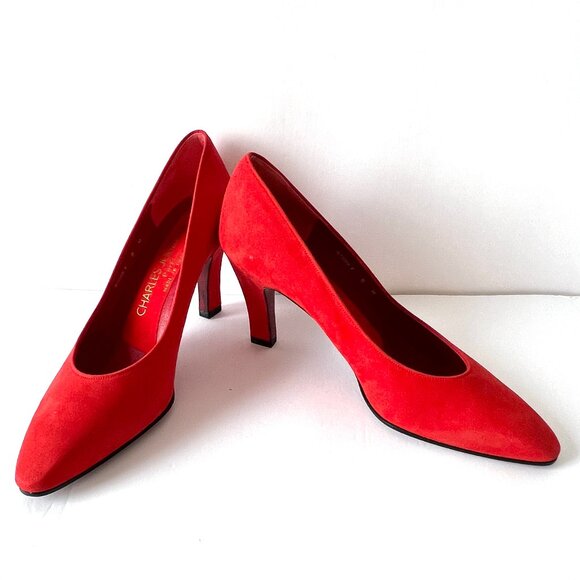 Vintage Charles Jourdan Paris Red Suede Heels, Size 8, Never Worn, EC! - Picture 1 of 14
